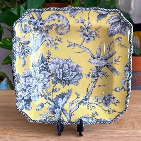222 Fifth Adelaide Yellow Replacement Porcelain 8.5” Toile Floral Salad Plate - Picture 1 of 5